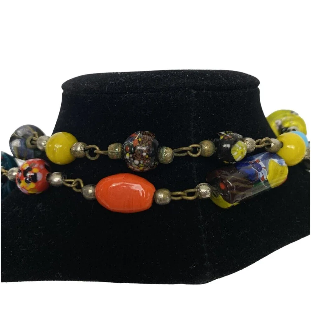 Artisan Necklace Venetian Art Glass Millefiori Lamp Worked Beads Multi Colored